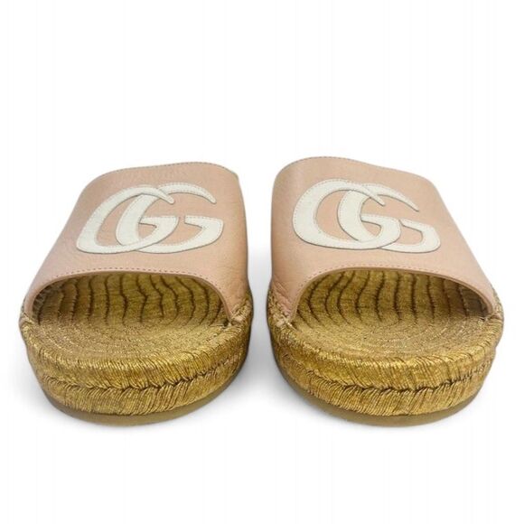 GUCCI Pink GG Logo Woven Open Toe Slide Sandals Size EU38.5 - Picture 9 of 15